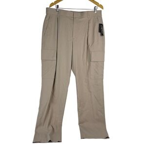 Alfani Mens Cargo Pants Beige Heathe Stretch Pleated Straight Leg 36W 32L NEW